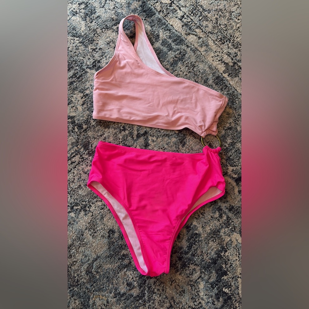 Pink One-Shoulder Bikini Set
